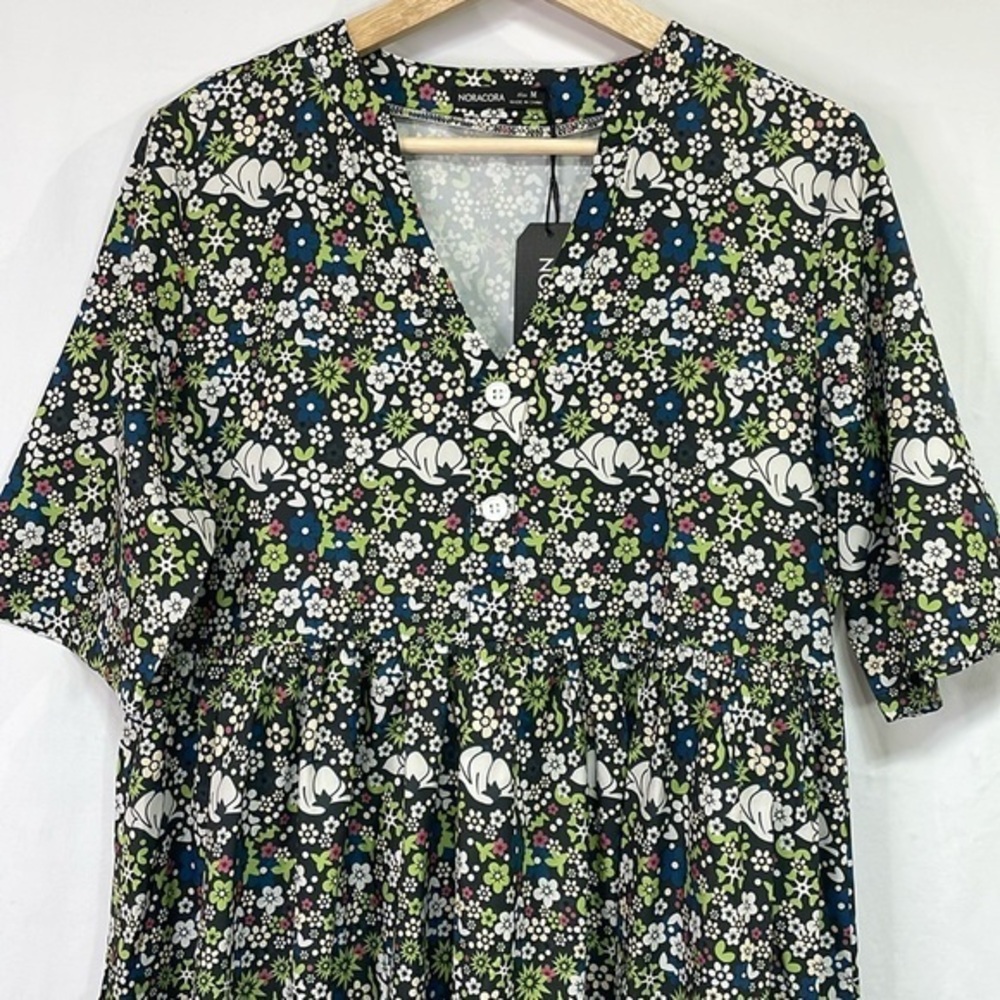 🪥 nwt Noracora floral, short sleeve empire waist dress with patch pockets